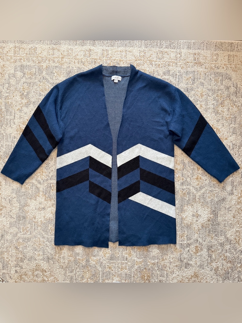 Open-Front Chevron Detail Cardigan Sweater - Navy